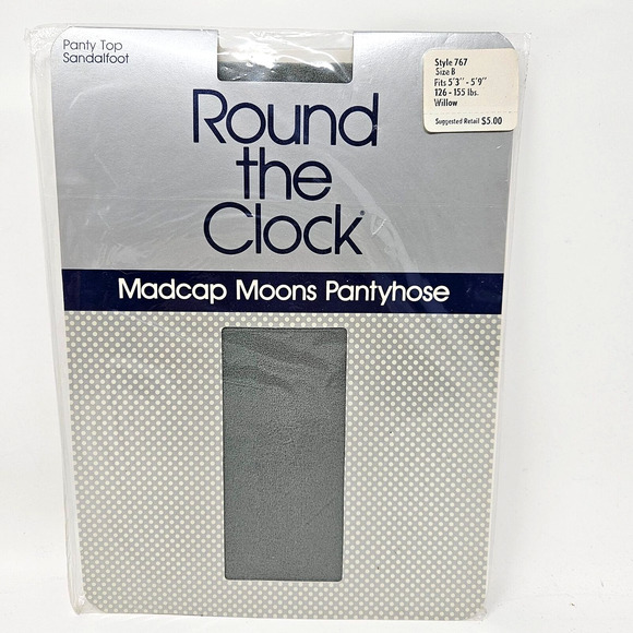 Round the Clock Pantyhose Willow Gray Madcap Moons Size B Vintage New Old Stock - Picture 1 of 7